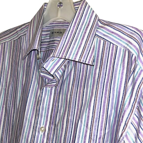 etro artistic painterly multi stripe crisp cotton mens button down shirt… - Picture 3 of 3